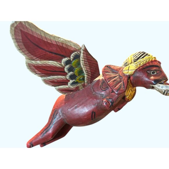 Hand-Carved Vintage Flying Elephant Figurine With Painted Wings & Trunk Detail - Picture 6 of 16
